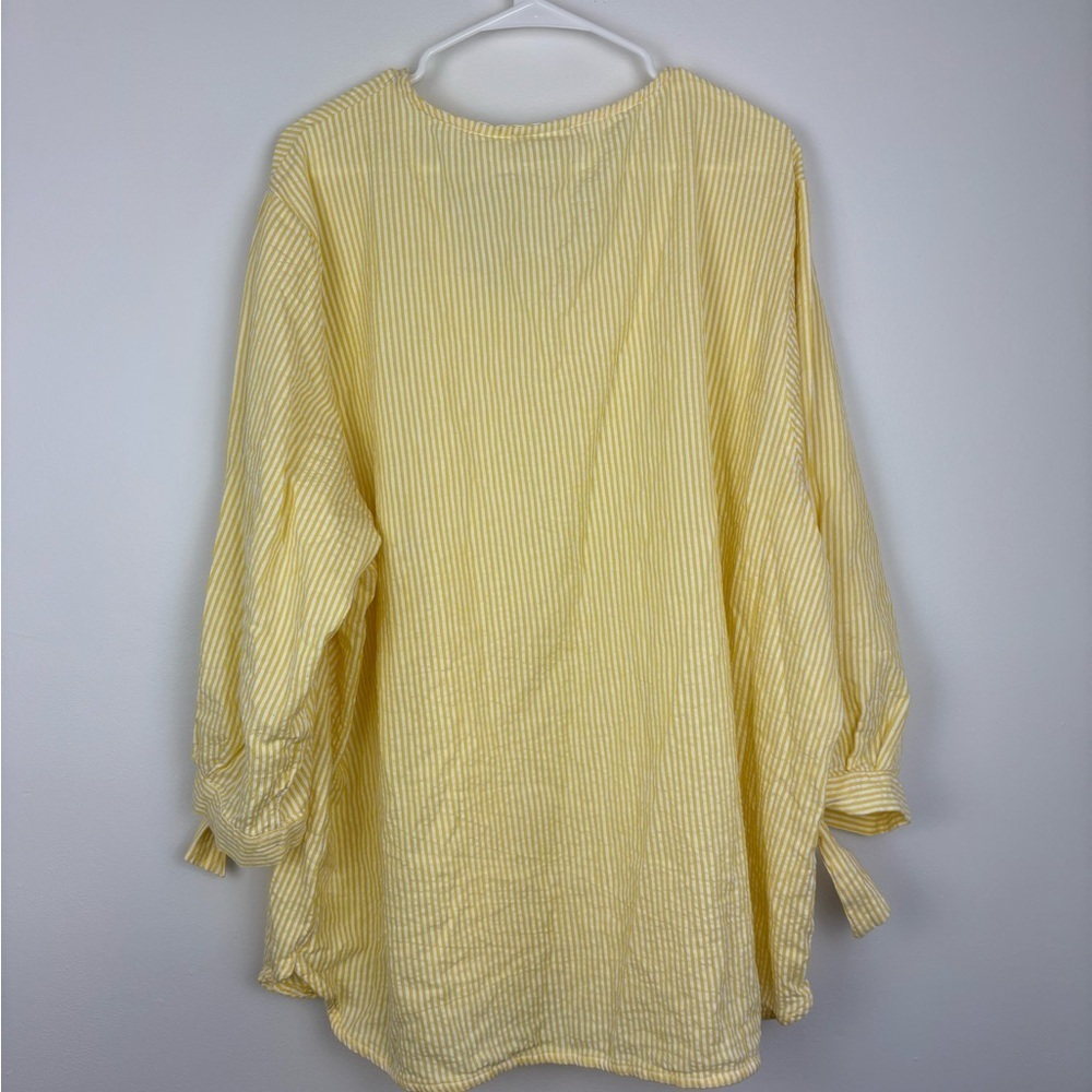 Vermont Country Store Yellow Searsucker Tie-Sleeve Tunic Top sz 3X 100% cotton - Picture 6 of 7